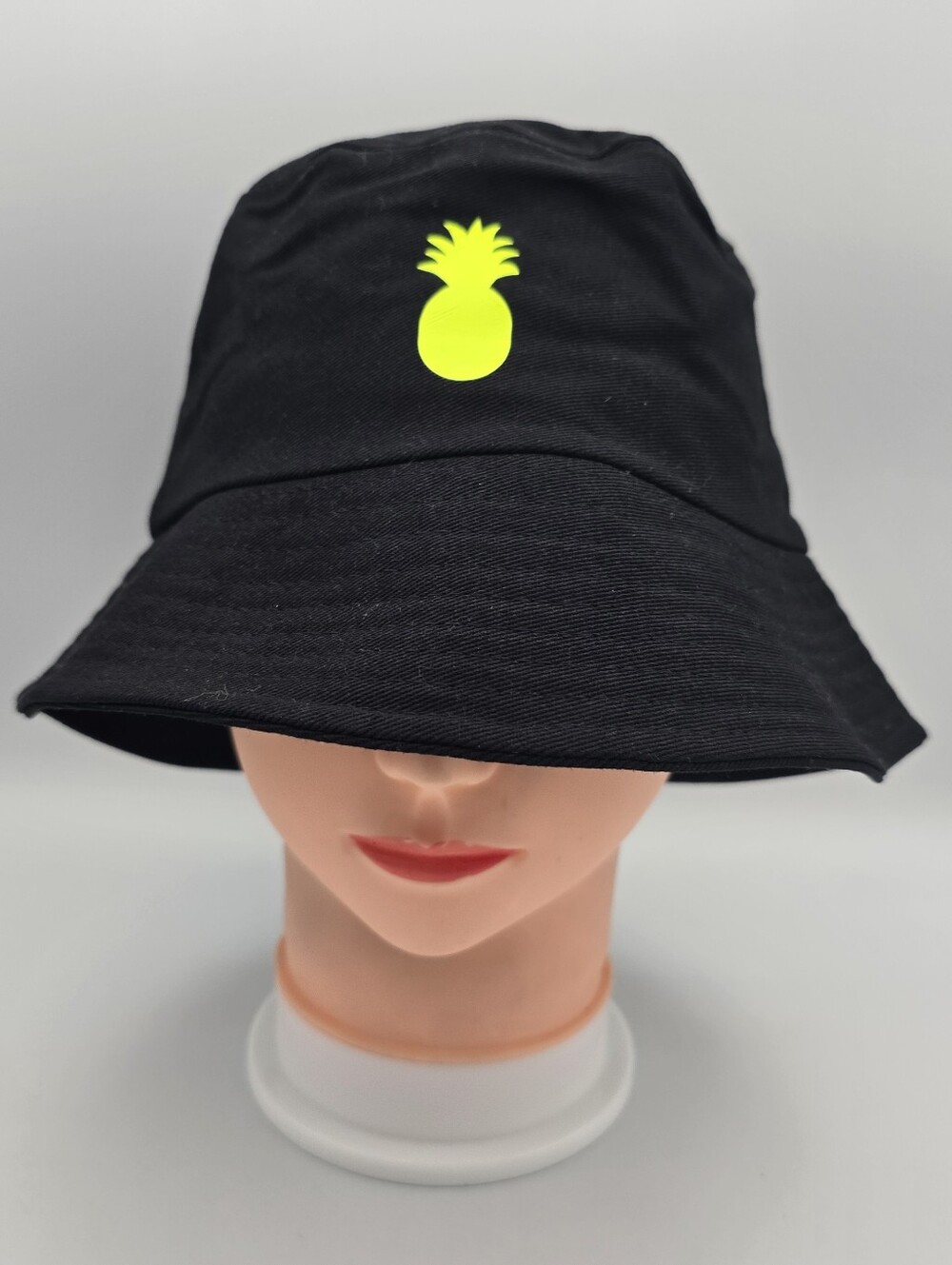 Women's Black Bucket Hat Yellow Pineapple Logo